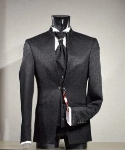 Musani Uomo Abito Musani Cerimonia Nero Damascato Slim Fit -Meyer Shop 0 de5f01e5 1200
