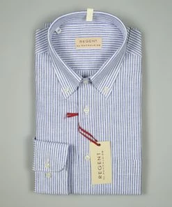 Regent By Pancaldi Camicia Lino E Cotone Pancaldi Regular Fit A Righe Azzurro