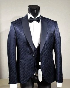 Musani Wedding 2.0 Abito Smoking Blu Damascato Musani Cerimonia Slim Fit -Meyer Shop 0 dfead04c 1200
