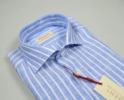 Regent By Pancaldi Camicia Pancaldi Slim Fit In Puro Lino Azzurra A Righe -Meyer Shop 0 e1537af4 1492