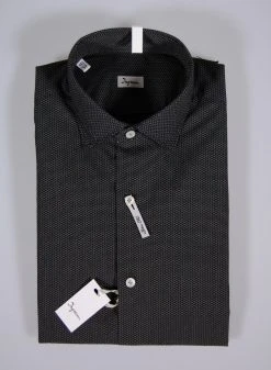 Camicia Ingram Slim Fit Nera Micro Fantasia Collo Piccolo Moda -Meyer Shop 0 e3b267ae 1200