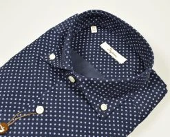 Camicia Ingram In Velluto Blu A Pois Collo Button Down