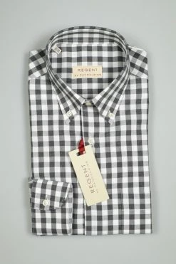 Regent By Pancaldi Camicia A Quadri Grigio In Flanella Rasata Pancaldi Collo Button Down -Meyer Shop 0 e5d99c93 1200