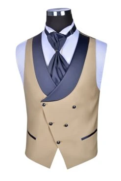 Baggi Men Smoking Con Petto A Lancia Beige Baggi Slim Fit Con Gilet E Plastron -Meyer Shop 0 eb5e810b 1700