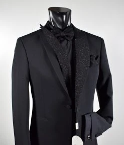 Musani Uomo Wedding 2.0 Smoking Nero Slim Fit Musani Con Petto A Lancia Brillantinato -Meyer Shop 0 ed719195 1200