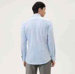 OLYMP N. 6 Camicia A Righe Celeste Olymp In Jersey Super Slim Fit