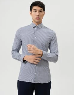 OLYMP N. 6 Camicia A Righe Blu Olymp In Jersey Super Slim Fit