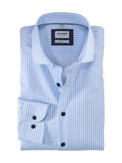 OLYMP Level Five Camicia Olymp A Righe Celeste Slim Fit Cotone Stretch -Meyer Shop 0 f5a01f45 1200
