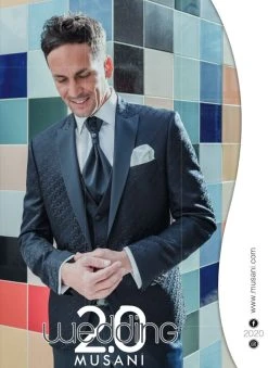 Musani Wedding 2.0 Abito Smoking Blu Damascato Musani Cerimonia Slim Fit -Meyer Shop 0 fa61f9e7 851