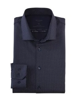 OLYMP N. 6 Camicia Blu A Pois In Jersey Super Slim Fit