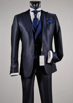 Abito Da Sposo Slim Fit Musani Cerimonia In Colore Blu E Nero -Meyer Shop 718 f6fbaaad 1200