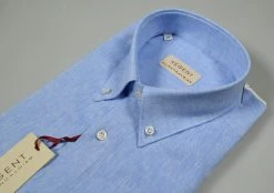 Regent By Pancaldi Camicia Pancaldi Celeste Button Down Maniche Corte In Misto Lino E Cotone -Meyer Shop 997 29a6857e 1600